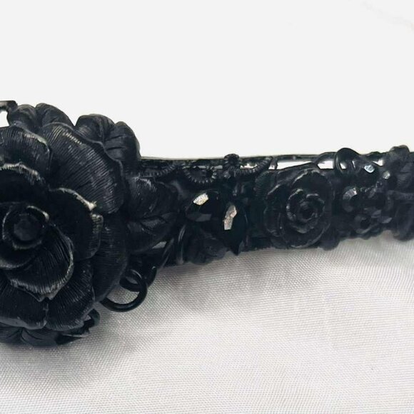 Vintage Black Rose Metal Hair Barrette – Gothic Style, 1990s - Picture 5 of 9